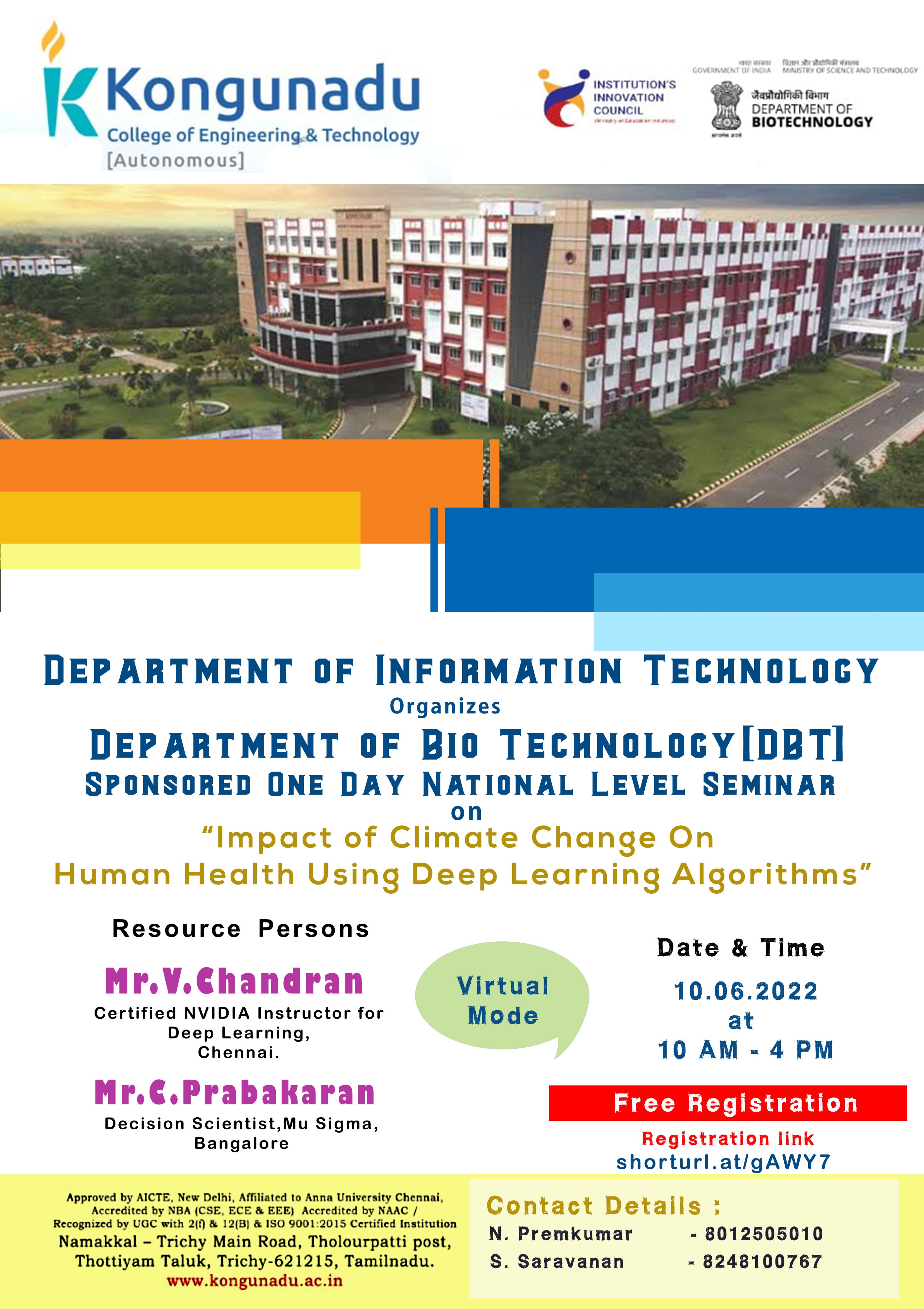 One Day National Level Seminar on Impact of Climate Change on Human Health using Deep Learning algorithms 2022